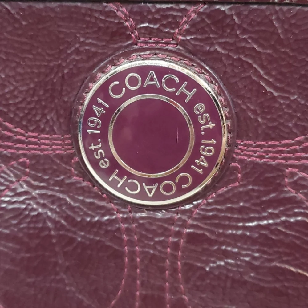 Coach patent leather signature shoulder purse bag cherry color